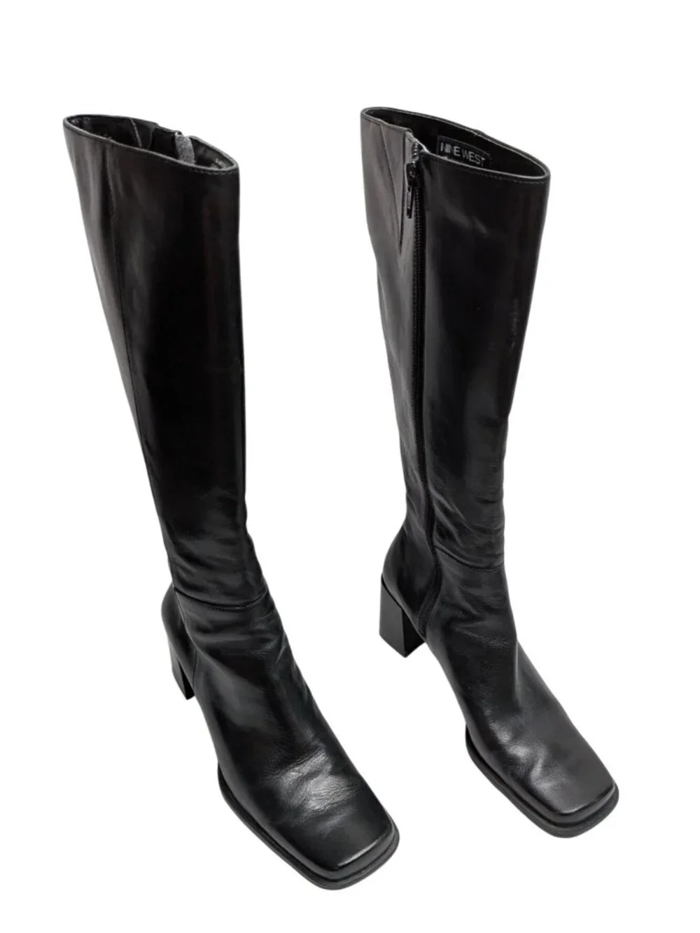 Vintage y2k Nine West Black Leather Square-Toe Knee-High Boots Size 7.5